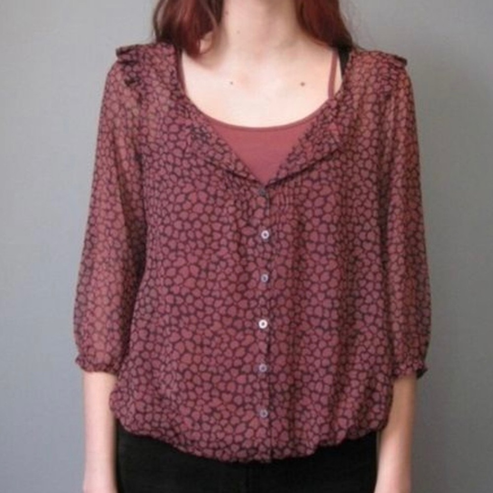 Urban Outfitters Pins & Needles Heart Sheer Peasant Button Down Blouse